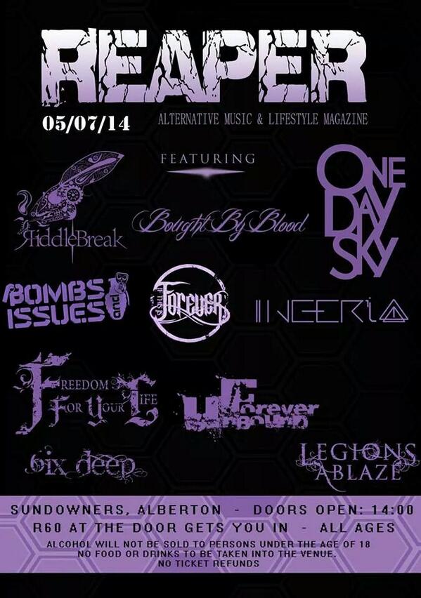 Catch us tonight at 11pm <a href="/SundownerSA/">Sundowners Alberton</a> for the Reaper Magazine Launch. 
60ZARS gets you in. See you there!