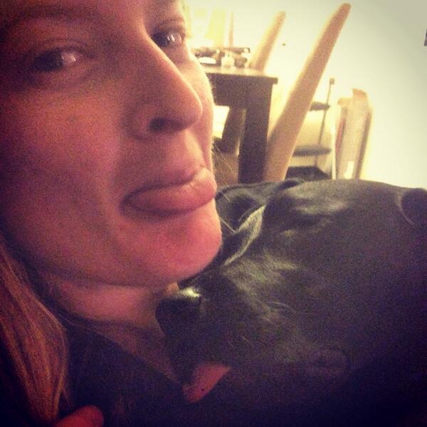 Joshuaonabike's tweet photo. Bella already cooked, asleep on Susannah #gogerro #TDF2014 http://t.co/lGmGV6dzGG