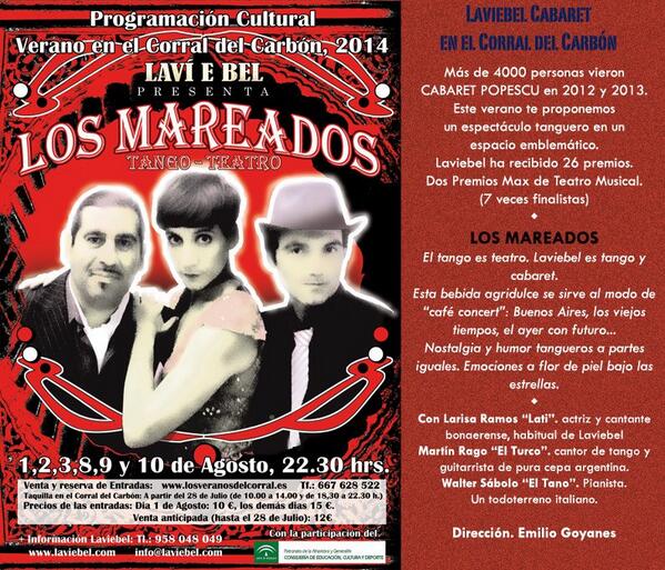 ¡En Agosto <a href="/LosMareados1/">Los Mareados</a> Tango-Teatro en #CorraldelCarbón!
Con <a href="/elturcocantor/">Martín Rago</a> <a href="/LarisaRamosRz/">Larisa Ramos</a> <a href="/EmilioGoyanes/">Emilio Goyanes</a>