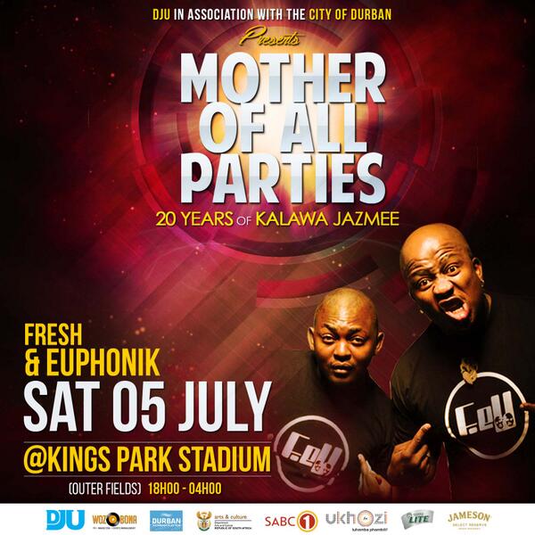 DJUSAMC's tweet photo. Mother of all parties. Kings Park Stadium, 5 July @DJFreshSA @euphonik. Tickets available at Computicket #MOAP2014 http://t.co/l63WRz7I67