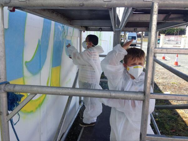 mediahelm's tweet photo. Moving up a level, the graffiti wall is starting to take shape at the #promfest2014 #tramore http://t.co/ejKmdV2kte