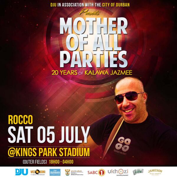 DJUSAMC's tweet photo. Mother of all parties. Kings Park Stadium, 5 July @ROCCORODAMAAL . Tickets available at Computicket #MOAP2014 http://t.co/XyZzGYGFDT