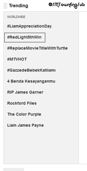 SMTownEngSub's tweet photo. #RedLight5thWin is trending #2 Worldwide http://t.co/WB1G1YqImV