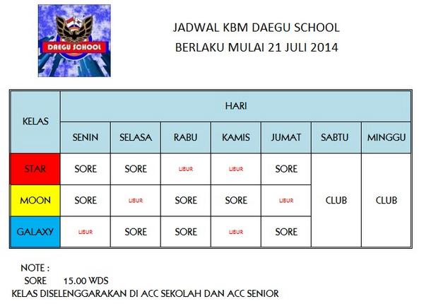 DaeguSchool_RP's tweet photo. JADWAL KBM DAEGU SCHOOL BULAN JULI 2014 http://t.co/V32IxEG2nv