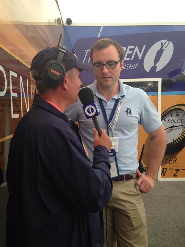 TheOpenLive's tweet image. RADIO: @PaulEalesGolf is in The Open 2014 Shop talking to manager Chris Hammond