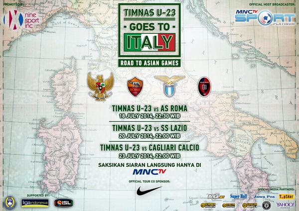 TimnasU23 vs As Roma 18 Juli 2014 Live <a href="/official_mnctv/">MNCTV</a>! Promoted by <a href="/NineSportInc/">Nine Sport Inc.</a> #ForzaGarudaU23 Cc: <a href="/RomaIndonesia/">Roma Club Indonesia</a>