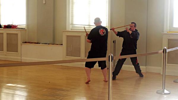 Sifu Fell and @sportdigest70 With #DogBrothers North West England at a demo for Liverpools world martial arts day