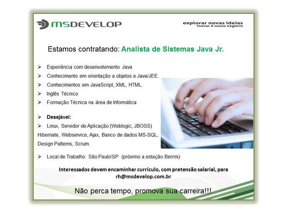 MSDevelop's tweet image. #AnalistaDeSistemas #JavaJr #VagaSP #VagasTI
