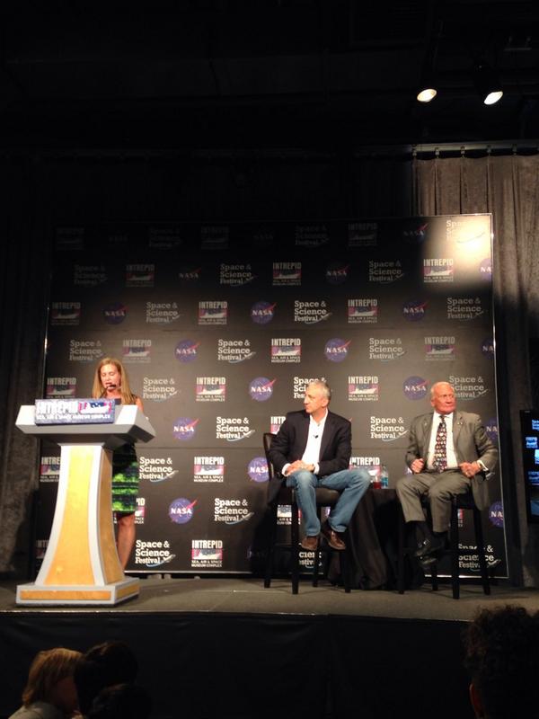 IntrepidMuseum's tweet image. On stage now: @TheRealBuzz @Astro_Mike &amp;amp; @Intrepid_SMZ #SpaceScienceFestival #nextgreatleap #Apollo45