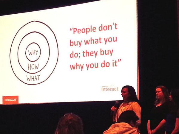 Mrandallm76's tweet photo. Quote of the day: "People don't buy what you do; they buy why you do it." @simonsinek #interact14 http://t.co/JLUYxpHf0Y