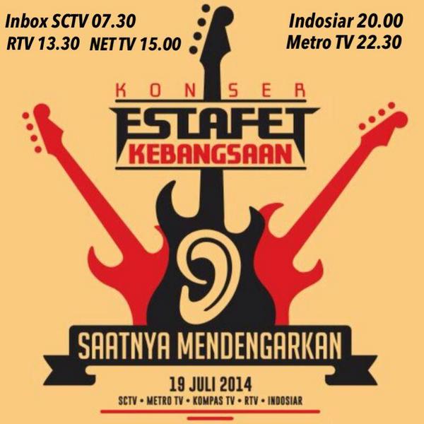 slankdotcom's tweet photo. #KonserEstafetKebangsaan bakal lanjut lagi di RTV jam 13.30 | NET TV 15.00 | INDOSIAR 20.00 | METRO TV 22.30 http://t.co/XxRoAK5xut