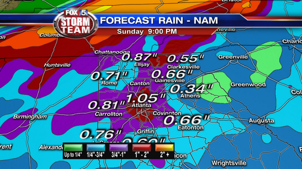 KenCookFOX5's tweet photo. Updated rain totals look to be in the half to one inch range through Sunday. #fox5storm http://t.co/RHAJJe0lYg