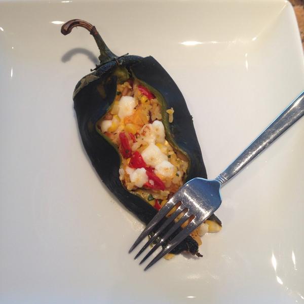 MarciGinger's tweet photo. I waited all week to make these summery stuffed poblanos 4 dinner. Yummy! http://t.co/vAFbh0TyN8