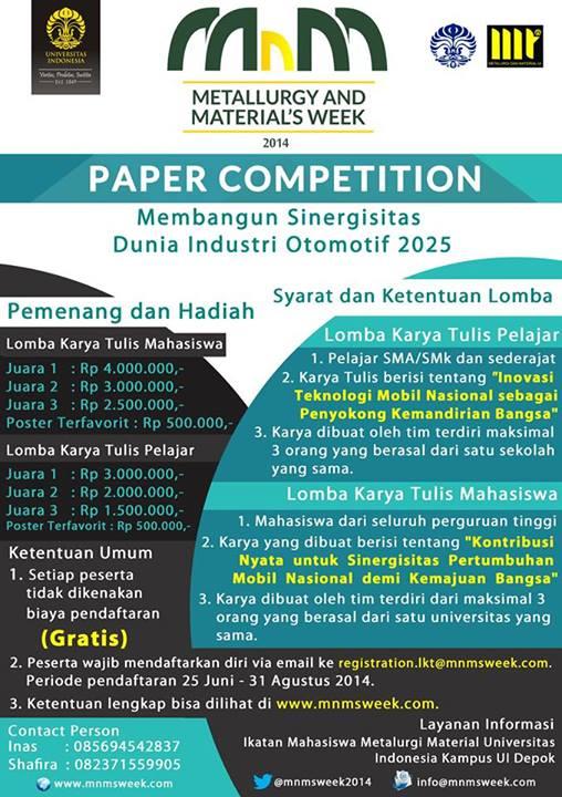 LKT MnM’s Week 2014, IMMt FTUI. DL 31 Agustus 2014, Don’t miss it! check mnmsweek.com  <a href="/MetalsMaterials/">Metallurgy Materials</a>