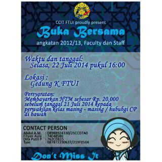 CCIT_S_A's tweet photo. Buka bersama angkatan 2012 dan 2013. Check this ! @syntax_ccit @CCIT_Squad @CCITFTUI_2013 @CCIT_FC http://t.co/EWtOz6C9KP