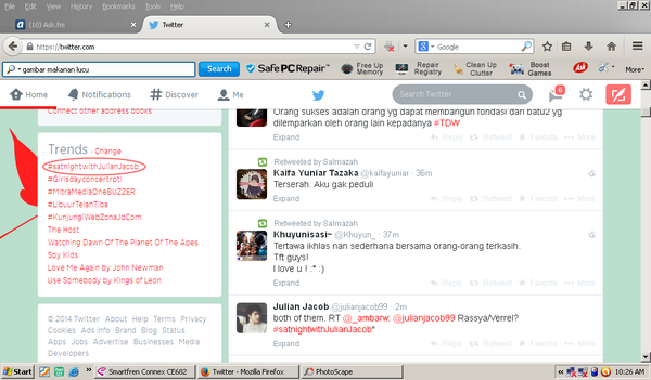 julianjacob99's tweet photo. RT @Viviafifah_: @julianjacob99 KOJULLL HASTAG #satnightwithJulianJacob JADI TRENDING TOPIC NO 1 !!!!!!! http://t.co/5KOSbKbCEZ