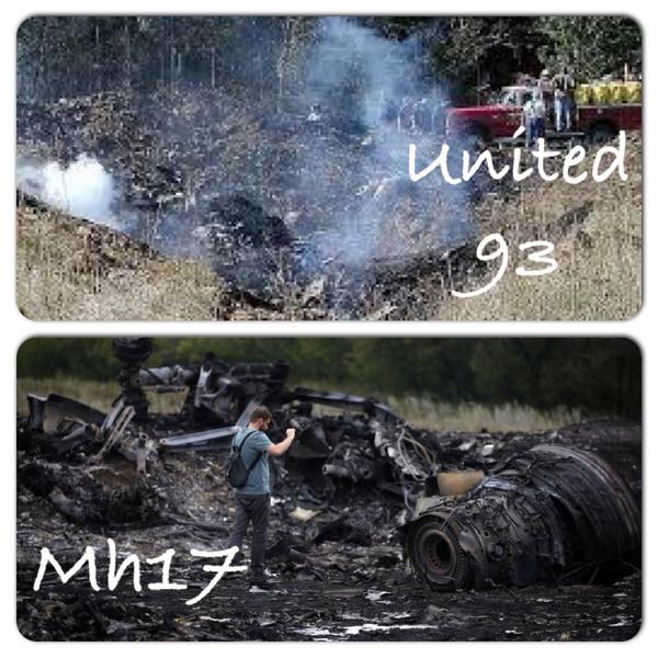 jarredbriotti's tweet photo. Compare the 2 aeroplane crash sites, even more obvious now that #911 #UA93 crash didn't happen #MH17 #conspiracy http://t.co/1MKrOuSBqQ