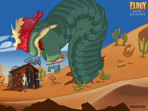 ElroyTheGame's tweet image. A giant Worm and a tiny Elroy - Elroy And The Aliens - #adventuregame #screenshotsaturday