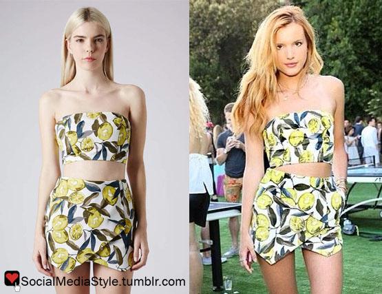 SMediaStyle's tweet photo. Buy @bellathorne’s #JJSummerFiesta @Topshop #LemonPrint #CropTop and #Skort, here: http://t.co/0ZNGSi1tU8 http://t.co/Uq8Ij3YIa4