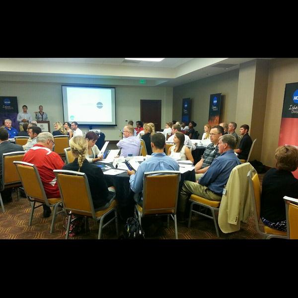 Karen Stromme of <a href="/UMDBulldogs/">UMD Athletics</a> and <a href="/MaldonadoDB/">Bradley Maldonado</a> kick off the Management Council/ #NCAAD2 SAAC Summit