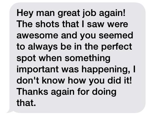 BurnsideImages's tweet image. Tonight I had the pleasure of shooting the wedding reception of my best friends mom. I got home to these kind words.