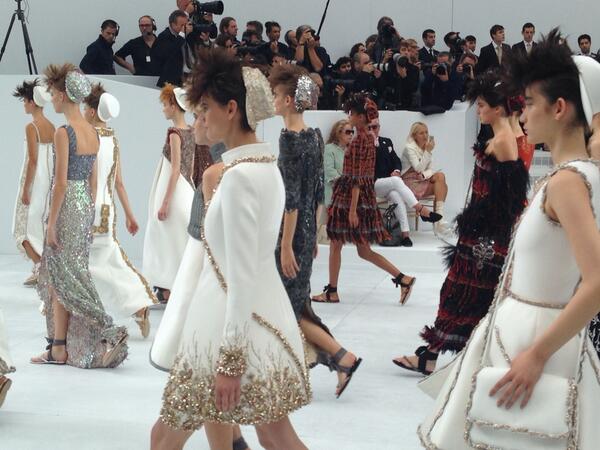 #chanel couture finale. ice white, metallics cascading snowflakes and a maternity wedding dress