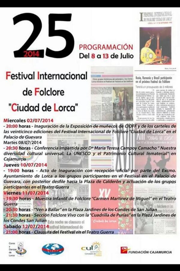 sersng's tweet photo. Programación 25 Festival Internacional de Folclore Ciudad de Lorca! Un buen chute de cultura para empezar el verano! http://t.co/8us19HPMqK