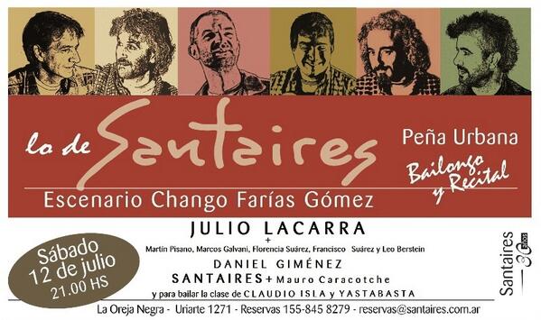 Te esperamos este 12/7 en Uriarte 1271 a las 21:00. Venite a nuestra peña. Actuarán JULIO LACARRA + INVITADOS DE LUJO