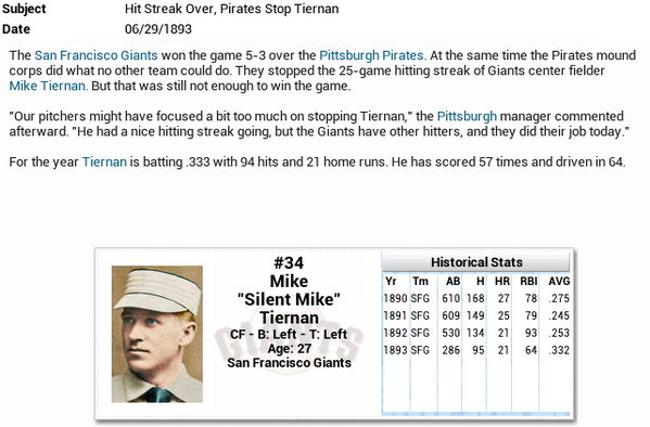 MLHistReplay's tweet photo. Silent Mike ends hit streak after 25 games #ootp14 #MLHR http://t.co/csPdH5YfeW