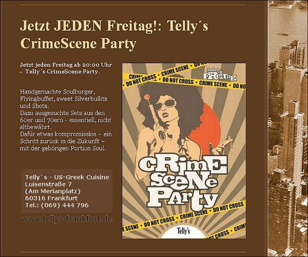 JEDEN Freitag im #Tellys #Frankfurt #CrimeScene #Party - Handgemachte Soulburger, Flyingbuffet fb.me/6Kl1H4ri5