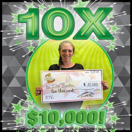 ialottery's tweet image. Great job Lisa Bunston of LaPorte City! She just claimed the 1st top prize in the new $2 '10X' game!! #SunTimeFunTime