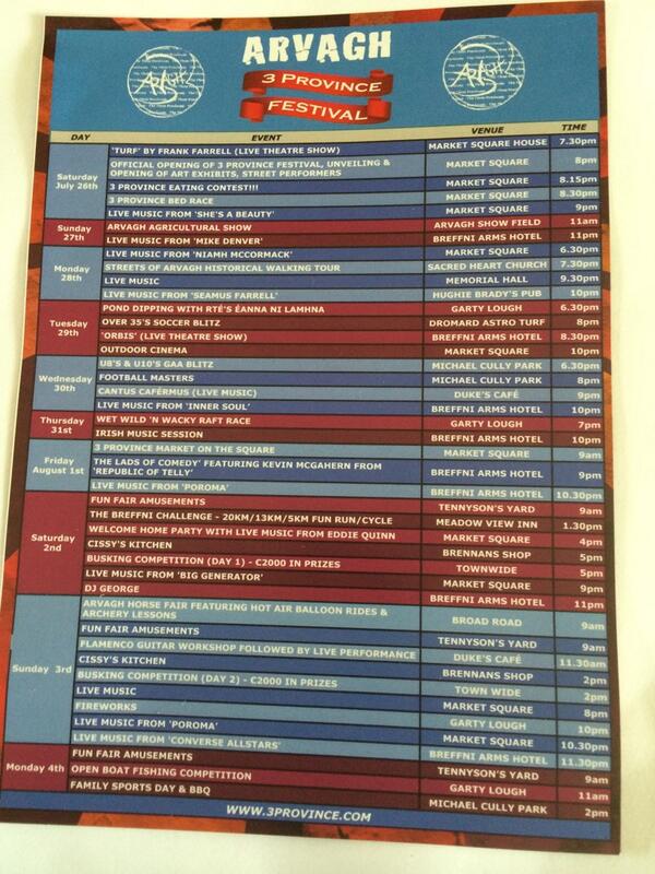 barneycully's tweet photo. The Craic will be 90 when this gets underway. Arva 3 Province Festival http://t.co/D4fyyS46wm