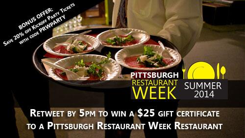 PghRestaurantWk's tweet photo. RT this photo by 5pm for a chance at a $25 gift certificate. P.S. Read the photo for a bonus offer. #PRWParty http://t.co/mT6Al39uPU