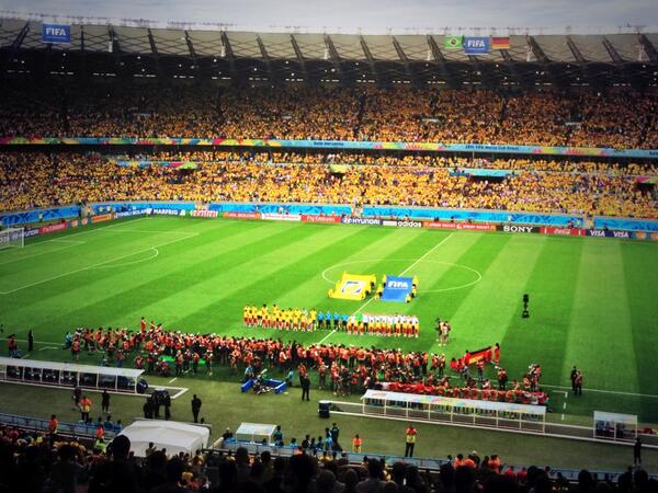 bghayward's tweet image. Players lined up for anthems ahead of #BRA vs #GER
