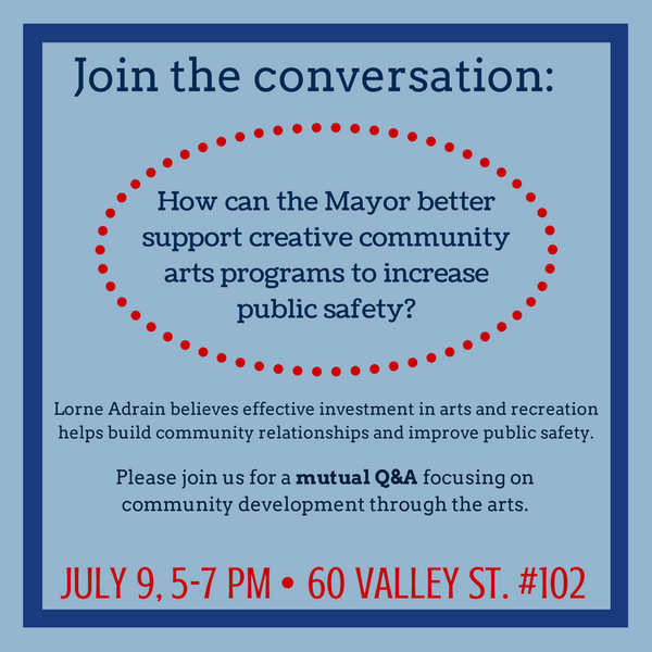 LorneforPVD's tweet photo. Stop by campaign HQ (60 Valley St) tomorrow b/w 5-7PM for a mutual Q&amp;A on community arts programs &amp; public safety! http://t.co/ykQvf2JZhp