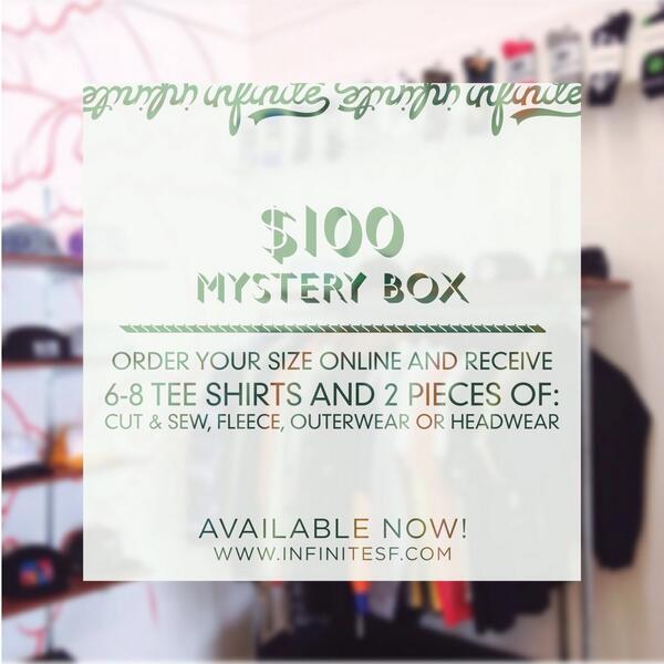 InfiniteSF's tweet photo. Mystery Boxes are back in stock!!! $100 for $300 worth of #Streetwear goods! http://t.co/zNwdpDy6KF