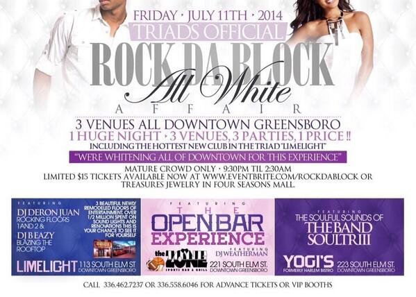 0xBenStilla's tweet image. White Party Friday! 3 venues for 1 price  || #RockDaBlock || Tickets on sale now || Me x @DeRonJuan at #LimeLight