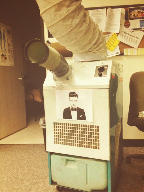 AC out and 100+ the past two weeks. Our portable AC unit is named <a href="/jtimberlake/">Justin Timberlake</a> ... Because it's so cool!