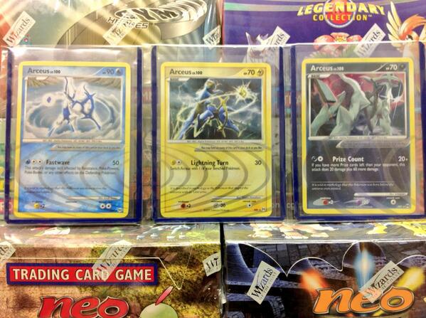 Pokecrate's tweet photo. Follow and Retweet for a chance to win one of these 3 Arceus cards, Ends today 7/8. http://t.co/flwzSud0Bs
