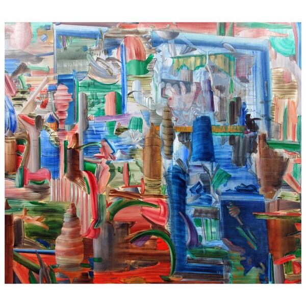 objects20c's tweet photo. Large and colorful painting by Larry Dinkin. 57"h, 63.5"w Please inquire for pricing. http://t.co/7Xy6PRSEdP