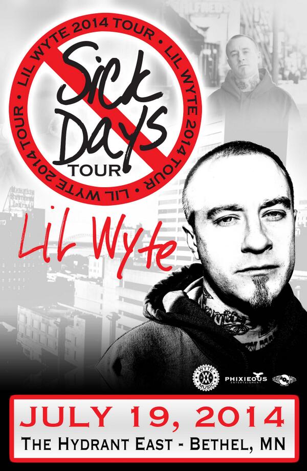 Lil_Wyte_'s tweet photo. Working on projects for the next week. #NoSickDaysTour continues July 19th at The Hydrant. #Minnesota #WhosCominWitMe http://t.co/IEiMOyJrNW