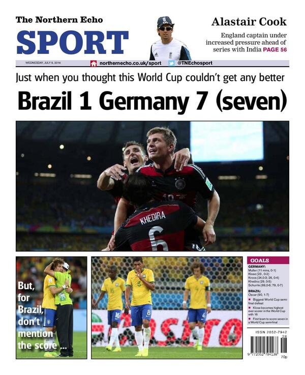 Nick_Loughlin_'s tweet photo. The Northern Echo back page - updated and changed after #BRA1 #GER7 
#tomorrowspaperstoday http://t.co/TL25sWaXUs