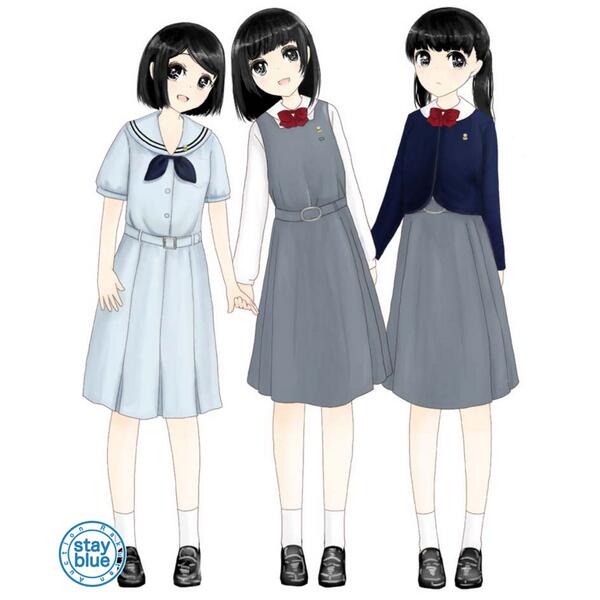 Stayblue 学校制服図鑑 福岡の中村学園女子中学校の制服イラスト 冬服はジャンスカにボレロ 夏服は涼し気なワンピース風だけど実は上下は別々です 制服ファンには堪らないデザインですが 残念ながら数年前にモデルチェンジしました Http T Co