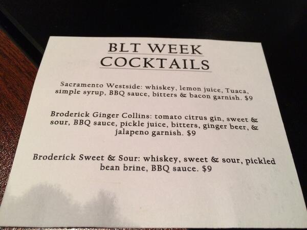 CowtownEats's tweet photo. Enjoyed the kickoff of #BLTweek by @SacBaconFest at @Broderick1893 tonight. Faves were BLT Tacos &amp; Ginger Collins. http://t.co/yrBLGABzJk