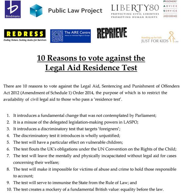 libertyhq's tweet image. Today MPs are voting on the #LegalAid "residence test". Here are 10 reasons to vote against liberty-human-rights.org.uk/sites/default/…