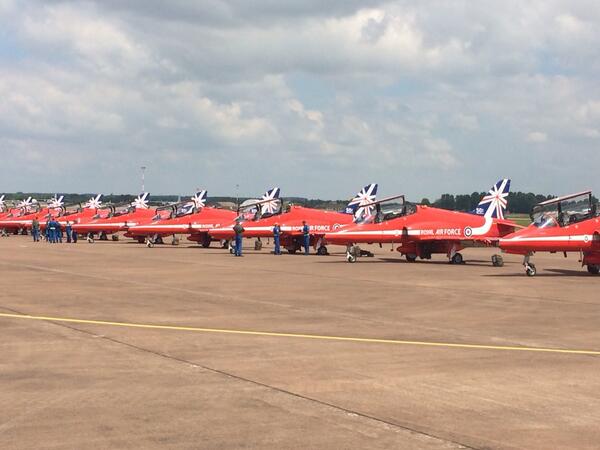 The red arrows just arrived at the Royal International Air Tattoo at RAF Fairford
