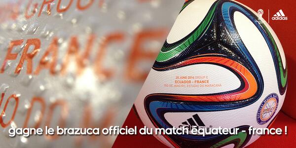 adidasFR's tweet photo. RT ce msg &amp; Follow @adidasfr pour tenter de gagner un @brazuca officiel du match #FRA vs #ECU! 
#allin or nothing http://t.co/fXuzhapvrX