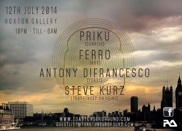 ToastUDG's tweet photo. This Saturday Toast is back @HoxtonGallery!guestlist@toastunderground.com #techno #priku #ferro #toastunderground http://t.co/1WyVJ7WTL7