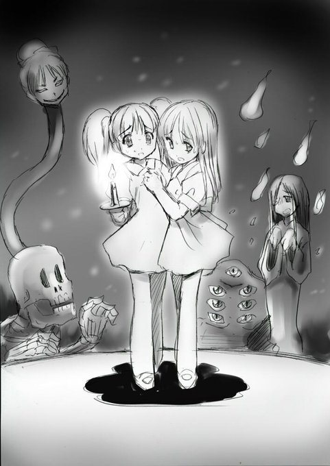 30分お題で「肝試し」シャーペン絵にデジグレー塗りで結構頑張れた 