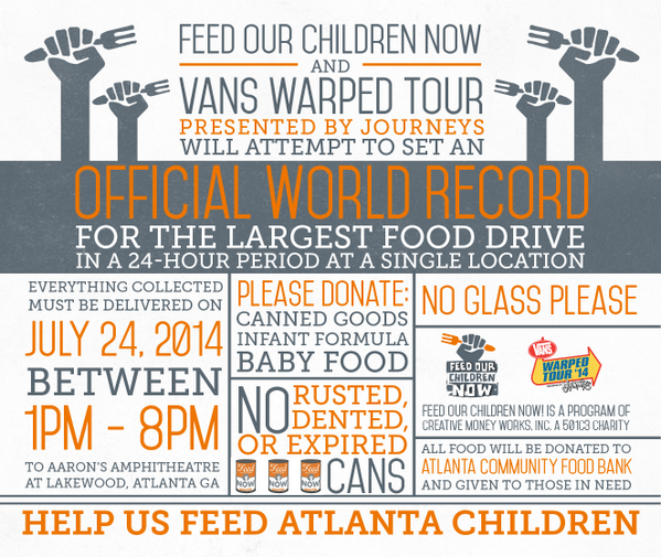 FeedOurChildren's tweet photo. July 24, 2014 we will be collecting all the canned goods at Aaron's Amphitheatre at Lakewood. http://t.co/8X3CT73FGZ
